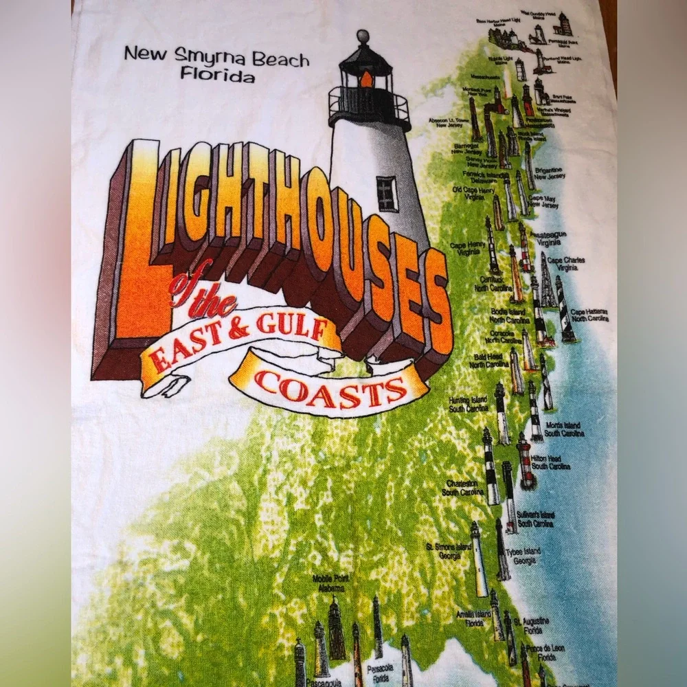 Vintage Lighthouses of the East & Gulf Coast Beach Towel New Smyrna Beach FL